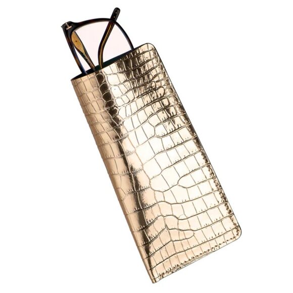 Gold Sleek Calfskin Glasses Case – Alligator Pattern Craftsmanship - Picture 1 of 3